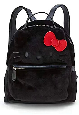 #ad Sanrio Hello Kitty Black Mini Faux Fur Backpack Trinket Plush Bag
