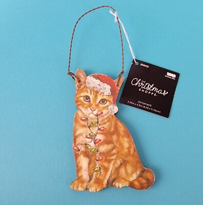 #ad Wooden Orange Tabby Cat Christmas Ornament Plaque Pet Realistic Kitten Gift New