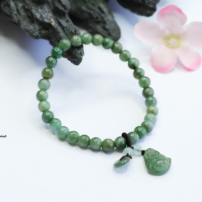 #ad Real Grade A 100% Green Jade Women Lucky Buddha Peace Beads Bracelet