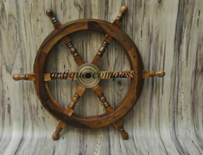 18quot;Vintage Boat Ship Collectible Antique Wheel Wooden Steering home Decorative