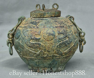 #ad 8“ Chine antique Ware Dynasty Palais Double Dragon Jouer Perle Pot réservoir