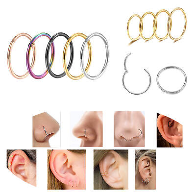 #ad 2x Surgical Steel Hinged Septum Nose Ring Daith Tragus Cartilage Hoop Earrings