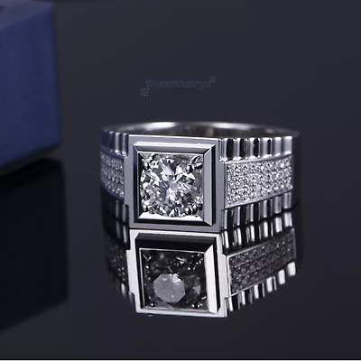#ad #ad Moissanite Men#x27;s Engagement Ring Solid 14K White Gold 2.50 Carat Round Cut VVS1