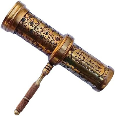 #ad Antique Hand Carved Brass Kaleidoscope W Handle Premium Look Twist Kaleidoscope