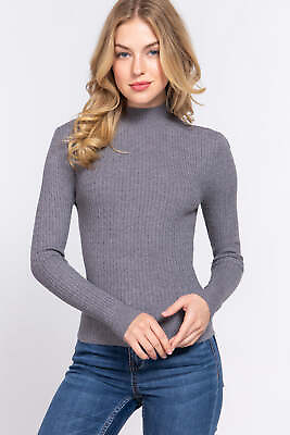 #ad #ad Women#x27;s Long Sleeve Mock Neck Rib Soft Sweater Viscose Knit Top Charcoal Grey