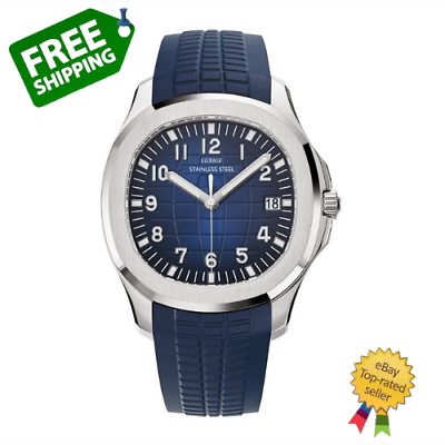 Men#x27;s Swiss Style Aquanaut Nautilus Homage Watch Stainless Steel Rubber Strap