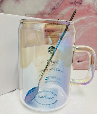 #ad Starbucks Dazzle Colour Glass W Spoon Wine Cup Mug Korea Limited Edition Sakura