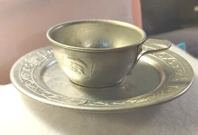 #ad Dutch Tin Dishes 1 tea set. 1 cup 1 saucer Childs Vintage Lot has some flaws