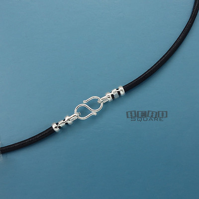 Sterling Silver 2mm Round Genuine Leather Cord Necklace w S Hook Clasp 12 40quot;
