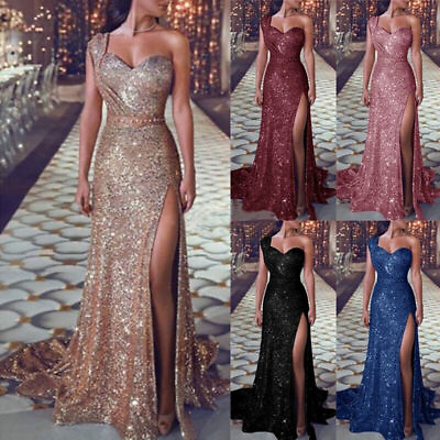#ad Womens Sequin Formal Wedding Bridesmaid Evening Party Ball Prom Gown Long Dress