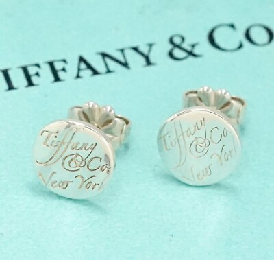 #ad Tiffany amp; Co. Notes Round Stud Earrings Silver 925 Auth w Box n1102 4