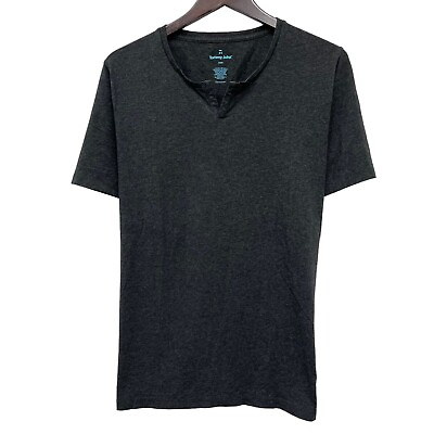 #ad Tommy John Mens Moroccan T Shirt Split Collar Gray Cotton Modal Spandex Sz L euc
