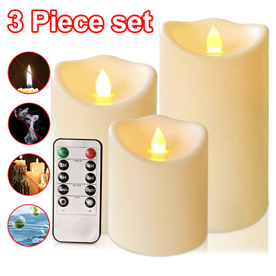 Luminara 3X Flameless Pillar Candle Flickering Moving Wick LED Candles W Remote