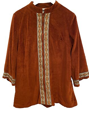 #ad #ad Vintage 70s Velvet Orange Embroidered Tunic Top Robe sz M