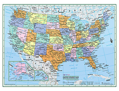 #ad USA United States Wall Map Color Poster 22quot;x17quot; LARGE PRINT Rolled Paper