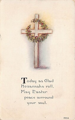 Antique Easter Card Glad Hosannas Religious Hymn Cross Peace Vtg Postcard S8