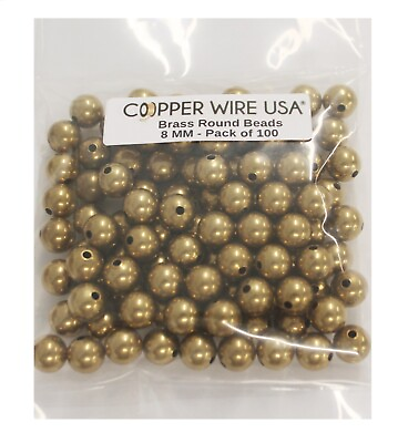 8 MM Raw BRASS ROUND SEAMLESS HOLLOW BEADS Pack Of 100 HOLE 1.5 MM