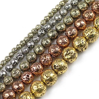 #ad Round Lava Stone Beads Hematite Loose Bead 4 12mm Bracelet Charms Jewelry Making