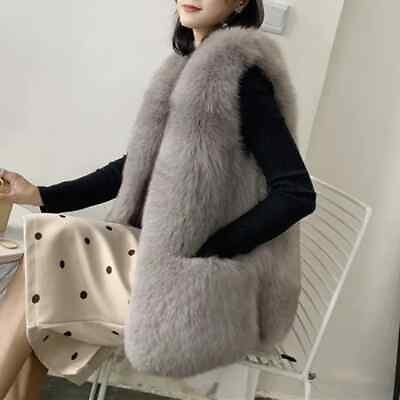 #ad Neck Sleeve Sleeveless Fur Coats Vests Women Party Waistcoat