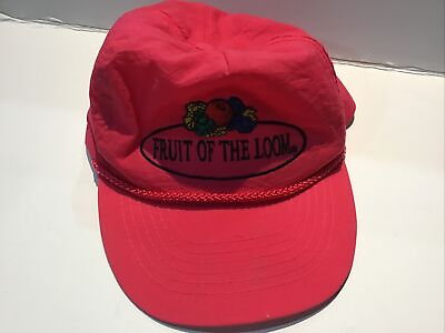 #ad Vintage 80’s Hot Pink Nylon Fruit Of The Loom Hat Embroidered Rope
