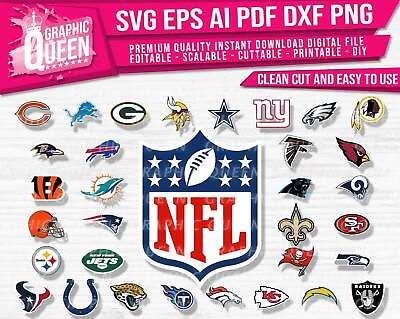 NFL Footbal LOGOS Digital Download SVG DXF EPS AI PNG Files Printable to Cut
