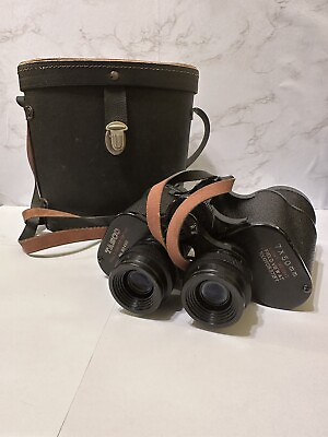 #ad Vintage Tasco 7x50mm Fully Coated Optics 375ft 1000 yds Binoculars w Case 50’s