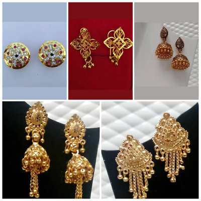 #ad Indian Bali Ethnic 18k Gold Plated Stud Earrings Wedding Hoop Jhumka Jewelry
