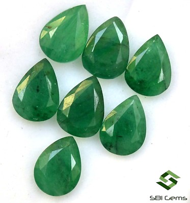 #ad 7x5 mm Certified Natural Emerald Pear Cut Lot 07 Pcs 4.88 Cts Dark Green Gems