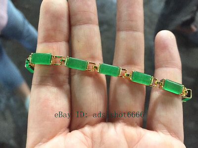 #ad Chinese hand carved natural green Jade Malaiyu Bracelet