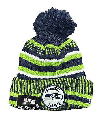 #ad #ad New Era Seattle Seahawks NFL Unisex Pom Beanie Knit Hat One Size Wool Lined NWT