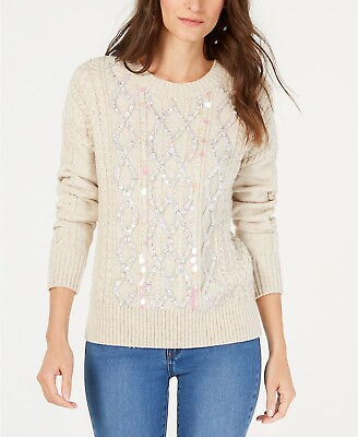 #ad INC Sweater Pullover Embellished Cable knit Women Beige Plus Sz XXL NEW NWT 287