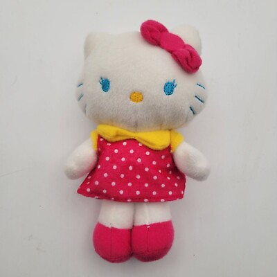 #ad Sanrio Hello Kitty Plush Small 7quot; Pink Polka Dot Dress Bow Embroidered Eyes