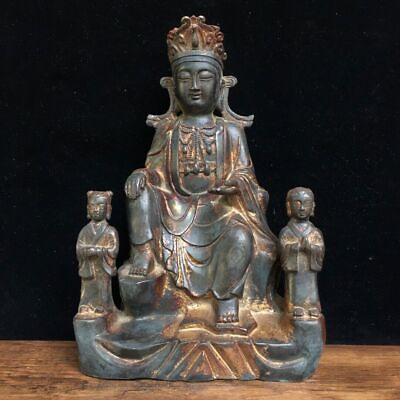 #ad 9.2quot; old antique Collection Fine carving Pure copper Buddha Statue