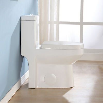 Modern Toilet One Piece Toilets Bathroom Compact Toilet Dual Flush w Soft Seat