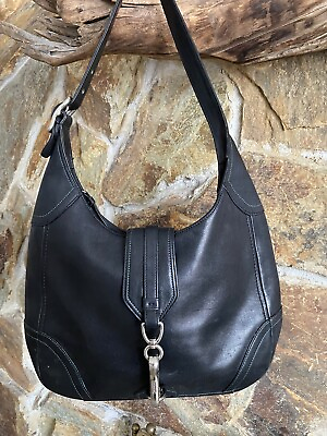 Vintage Coach Leather Hampton Hobo Clip Shoulder Bag Purse #8A67 — Black