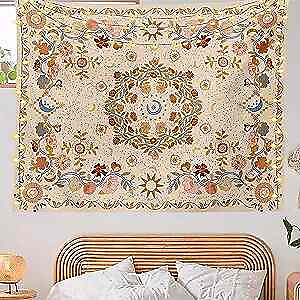#ad Wall Tapestry Bohemian Floral Vine Wall Hanging Medium 50ʺx 60ʺ Cream