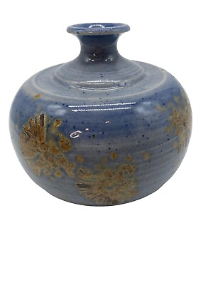#ad MCM Hand Thrown Studio Art Pottery Vase Blue Textured