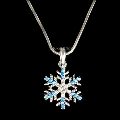 #ad Blue SNOWFLAKE made with Swarovski Crystal Christmas Holiday Necklace Jewelry