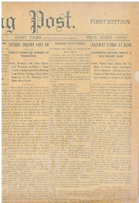 #ad Titanic inquiry goes on Knew bergs ahead Speed maintained April 22 1912 B24