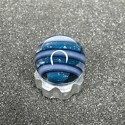 #ad Contemporary Handmade Art Glass Marble .61quot; Blue Opal Core Blue Swirl UV Green