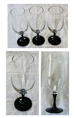 #ad VINTAGE Luminarc Glass Goblets 16 oz. BLACK STEM 3 Piece Set FRANCE