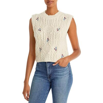 #ad Aqua Womens Ivory Embroidered Cable Knit Tank Top Sweater Shirt S BHFO 2774