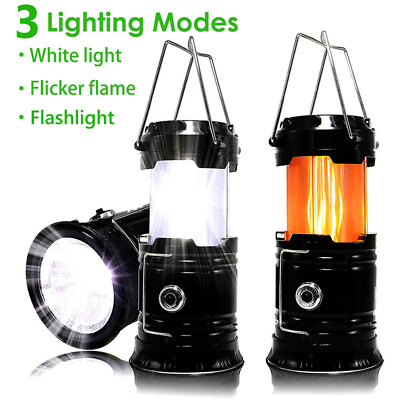 USB Solar Portable Rechargeable LED Camping Lantern Flashlight Lamp Power Bank
