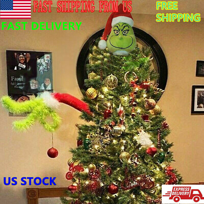 New Funny Grinch Christmas Decorations Green Grinch Arm Ornament Holder Tree Set
