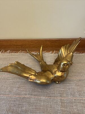 Vintage Ceramic 9x12quot; Brass Look Large Bird Spread Wings Figurine Selfstanding
