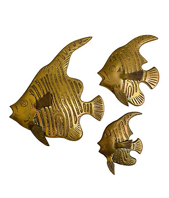 Vintage Brass Fish Angel Fish Wall Hanging Set of 3 Mid Century Modern Decor