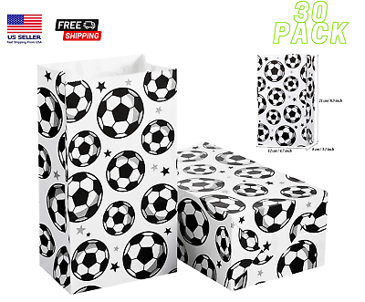 #ad 30 Pack Paper Soccer Party Favor Bag Candy Goodie Treat Bags Football Themed