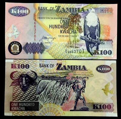 #ad Zambia 100 Kwacha Banknote World Paper Money UNC Currency Bill Note