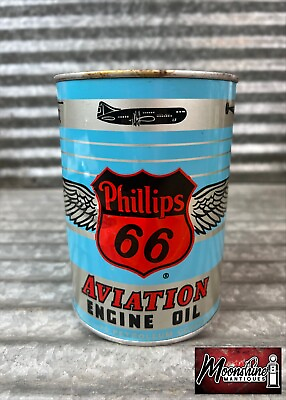 1950’s PHILLIPS 66 Aviation Motor Oil Can 1 qt. Gas amp; Oil