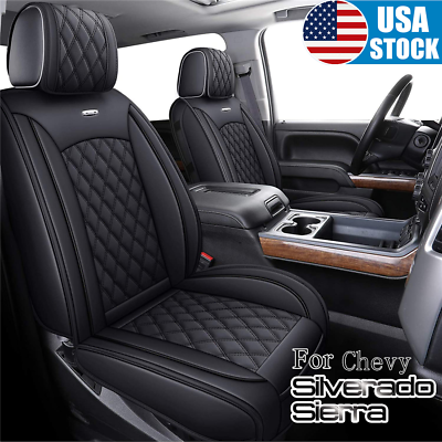 Full Set Seat Covers Black Leather For 2007 2022 Chevy Silverado Sierra 1500 USA